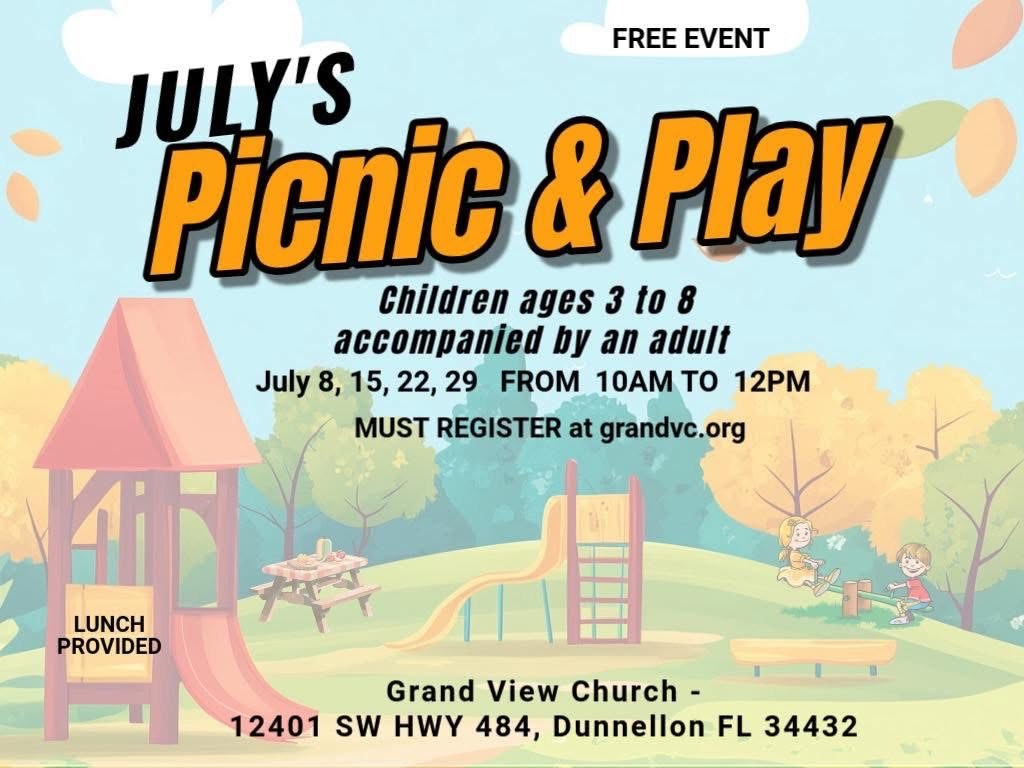 Picnic & Play at Grand View Church | Every Tuesday at 10am - 12pm on July 8, 15, 22, and 29