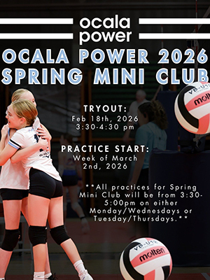 Ocala Power United Volleyball Club Spring Mini Club Session | Tryout: February 18th at 3:30-4:30pm