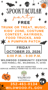 City of Wildwood Spooktacular Party on Friday, October 23rd at Wildwood Community Center