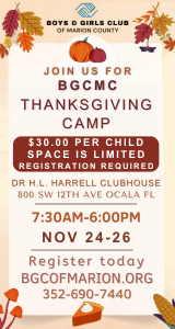 Boys & Girls Club of Marion County Thanskgiving Camp