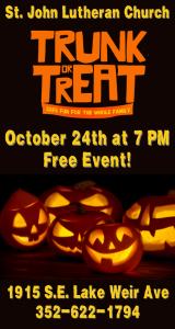 St. John Lutheran Church Trunk or Treat on October 24th at 7pm!