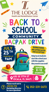 The Lodge Health & Rehabilitation Center Back To School Community Backpack Drive